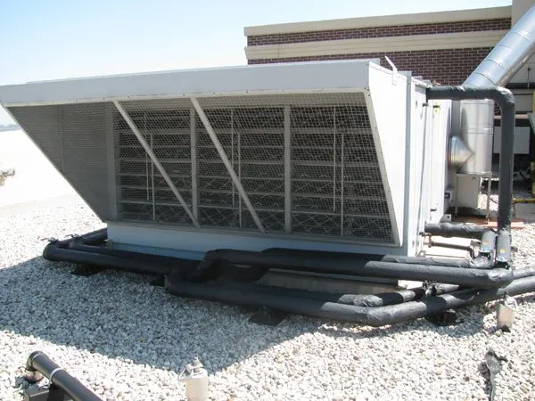 A makeup air unit installed on rooftop for commercial HVAC